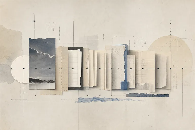 Abstract collage of daily editions arranged along a timeline