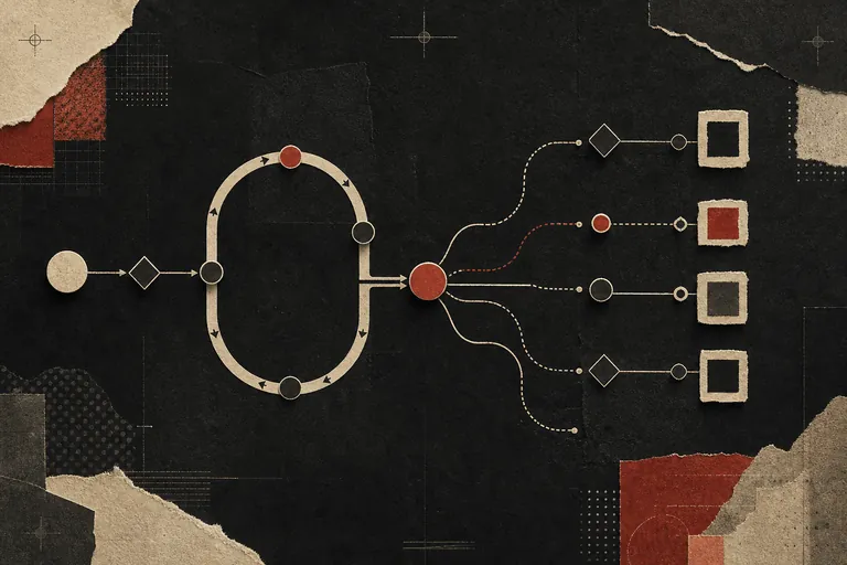 Abstract agent forms and signal paths on a dark field