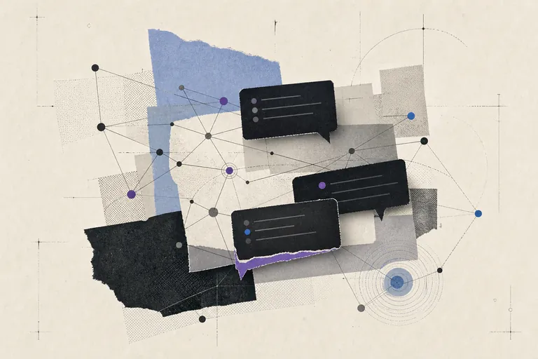 Paper collage of layered community components and branching paths